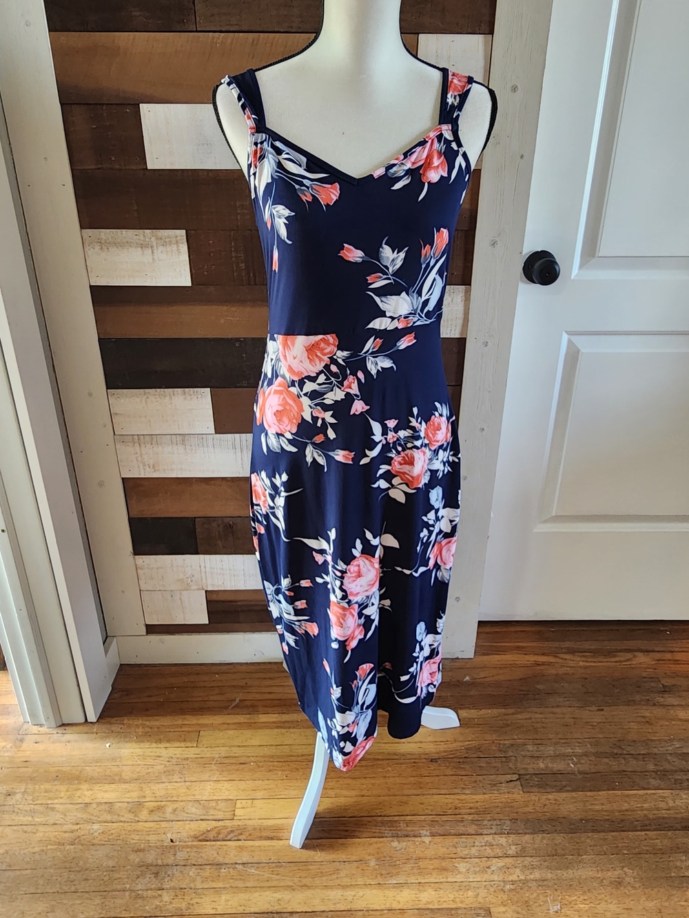 SHEIN Navy Maxi Dress with Pink Floral Print